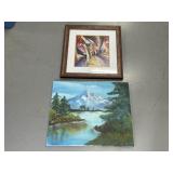 Hand Painted Mountain Painting and Framed