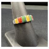 Sterling Silver Multi Color Enamel Band Ring