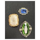 3 vintage brooches w/ mother of pearl and stones