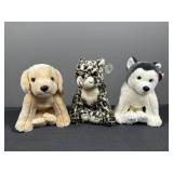 3 Plush Stuffed Animals Dog Leopard Husky