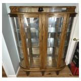 Lighted Oak Curio Cabinet with Glass Shelves