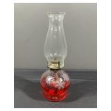 Vintage Red Glass Oil Lamp w/ Snowflakes