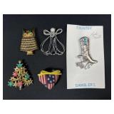 Vintage Brooch Lot w/ Owl & Western Boot