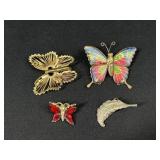 Vintage Brooch Lot w/ Butterfly & Leaf Designs