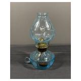 Blue Glass Finger Lamp w/ Handle & Chimney