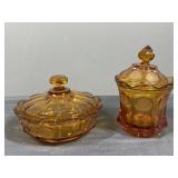 Amber glass Lidded Candy Dish