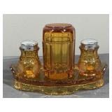 Amber Glass Desk Set w/ Salt & Pepper