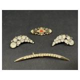 Vintage Rhinestone Brooch Lot w/ Bar & Red Stone