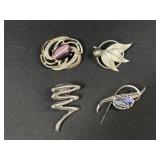 Vintage Brooch Lot w/ Abalone & Purple Stone
