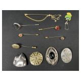 Vintage Brooch & Stick Pin Lot w/ Black Stone