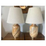 Two lamps with ceramic orange bases