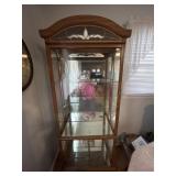 Lighted Oak Curio Cabinet with Glass Shelves
