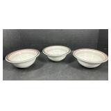 3 Gray & Orange Rim Soup Bowls