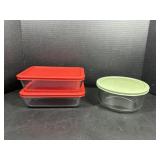 3 Pyrex Glass Storage Dishes w/ Lids