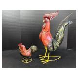 2 Metal Rooster Yard Art Sculptures