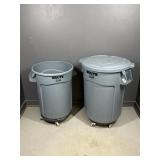 2 Rubbermaid Brute Rolling Trash Cans