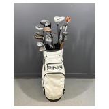Ping Golf Bag With A Variety Of Clubs