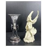 Praying Angel Figurine & Etched Glass Vase