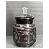 Ruby Red Cut to Clear Covered Glass Jar