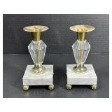 Brass, Lucite & Marble Candlesticks