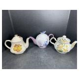 3 Floral Porcelain Teapots w/ Butterfly Lid