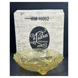 Tiara Yellow Glass Leaf Serving Bowl w Box