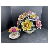 Capodimonte Style Floral Basket & Teacup Vase