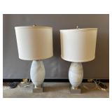 2 White and Black Swirl Glass Lamps