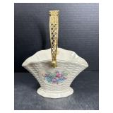 Lenox Floral Porcelain Basket w/ Gold Handle