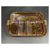 Amber Glass Divided Dish with Carnival Glaze