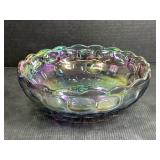 9.5ï¿½ Smoke Carnival Glass Thumbprint Bowl