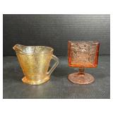 Floral Square Pink Glass Vase and Carnival Glass