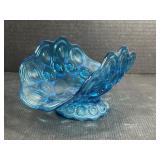 Blue Coin Dot Glass Pedestal Bowl