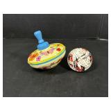 Vintage Tin Spinning Top & Broken Tin Noise Maker