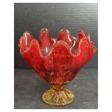 Amberina Swung Art Glass Pedestal Vase