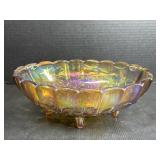 12ï¿½ Marigold Carnival Glass Footed Bowl