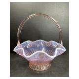 Moonstone Pink depression Glass basket