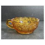 Amber Pressed Glass Nappy Bowl with Handle