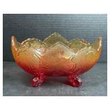 Ruby Flash Pressed Glass Footed Bowl