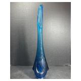 Mid Century Blue Art Glass Stretch Vase