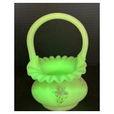 Fenton Burmese Satin Glass Hand Painted Basket