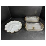 Milk Glass Divided Dish and 22k Gold Glass Dishes