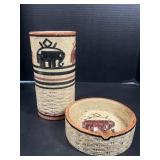 Ceramic elephant ashtray and vase