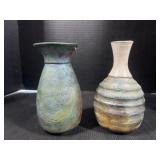 2 Signed Raku Pottery Bud Vases