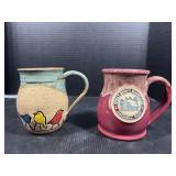 2 Pottery Coffee Mugs with Bird & Park
