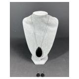 Sterling Silver Black Pendant Necklace & Earrings