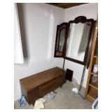 Wooden Trunk & Dresser Mirror (Trunk Is Broken);