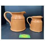 2 Brown Glazed Pottery Pitchers