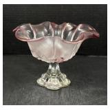 Pink Satin Glass Compote Pedestal Bowl