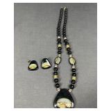 Black Beaded Necklace & Matching Earrings